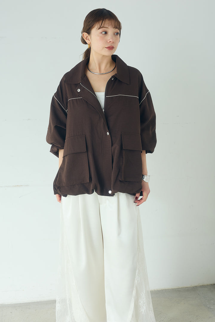 [SET]合繊ツイルバルーンジャケット+タータンチェック柄フロントデザインスカート(2set)