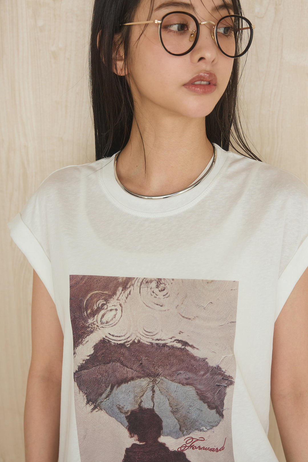 [SET]スクエアニュアンス柄Tシャツ+前結びタックワイドパンツ(2set)