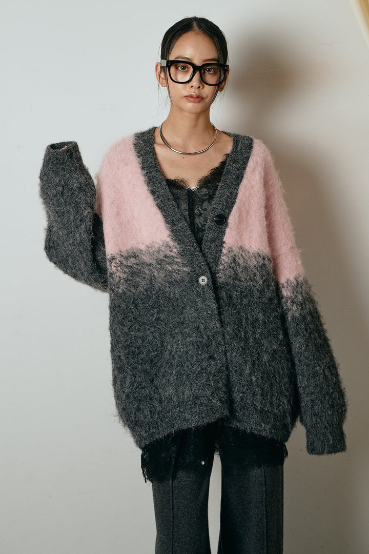 [SET]起毛グラデーションニットカーディガン+センターラインニットパンツ(2set)