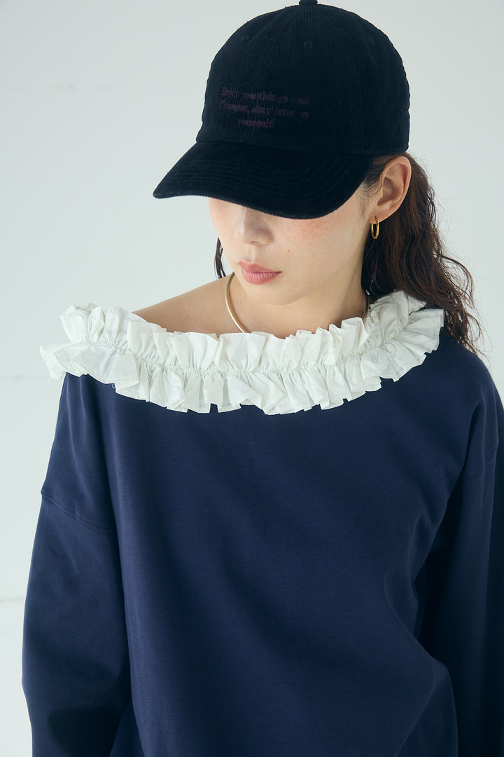 [SET]ネックギャザーフリルスウェット+サイドベルトタック入りスラックス(2set)