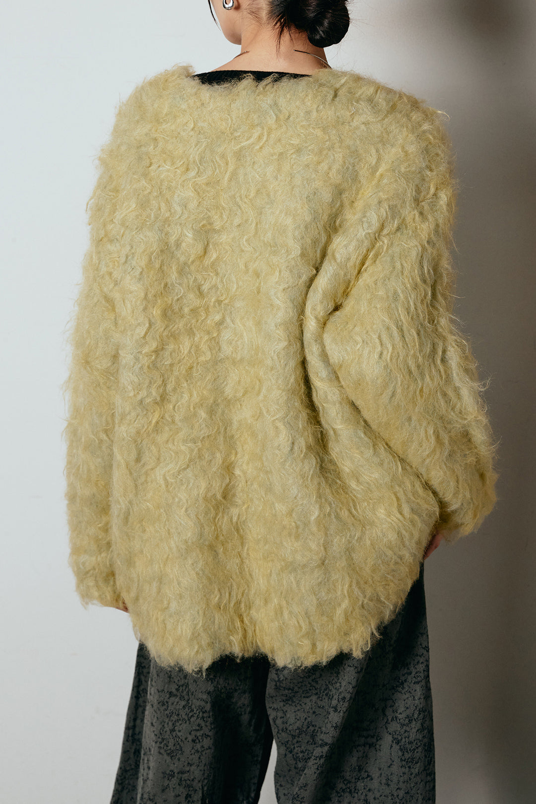 [SET]ウェーブシャギーニットジャケット+ベルト付きニュアンス柄カーブワイドパンツ(2set)