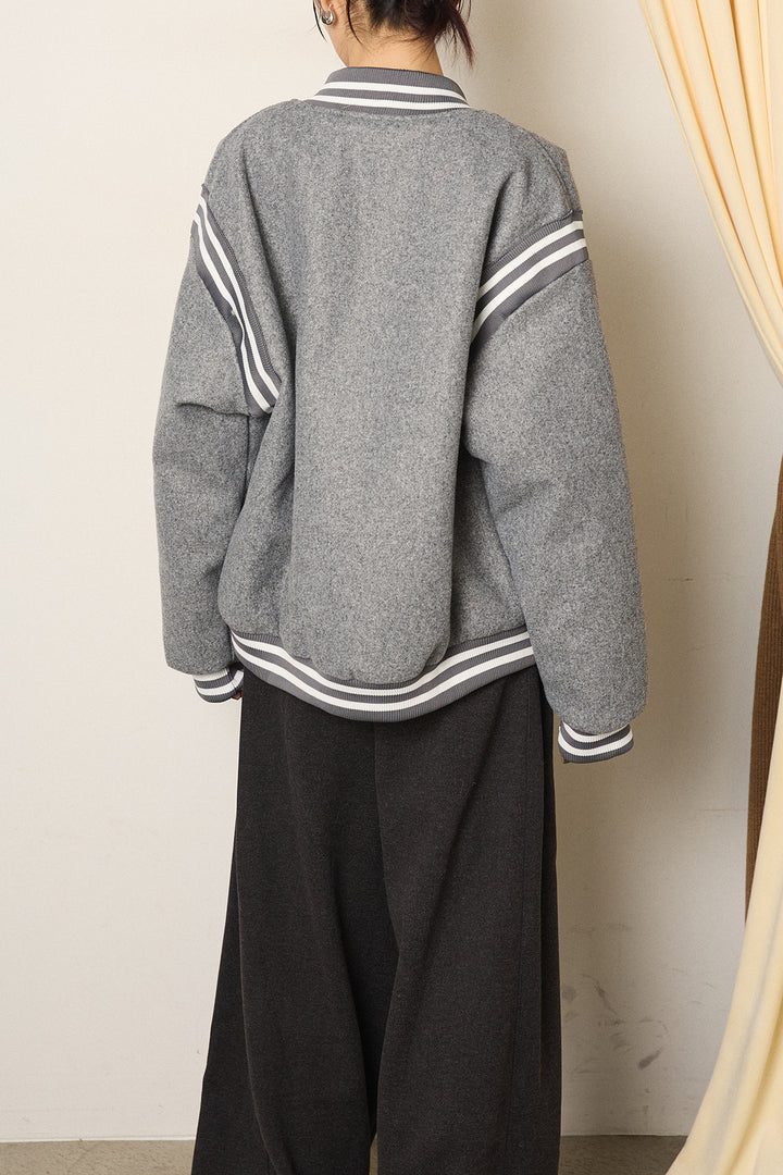 [SET]ワンポイントデザインブルゾン+編みベルト付きワイドパンツ(2set)