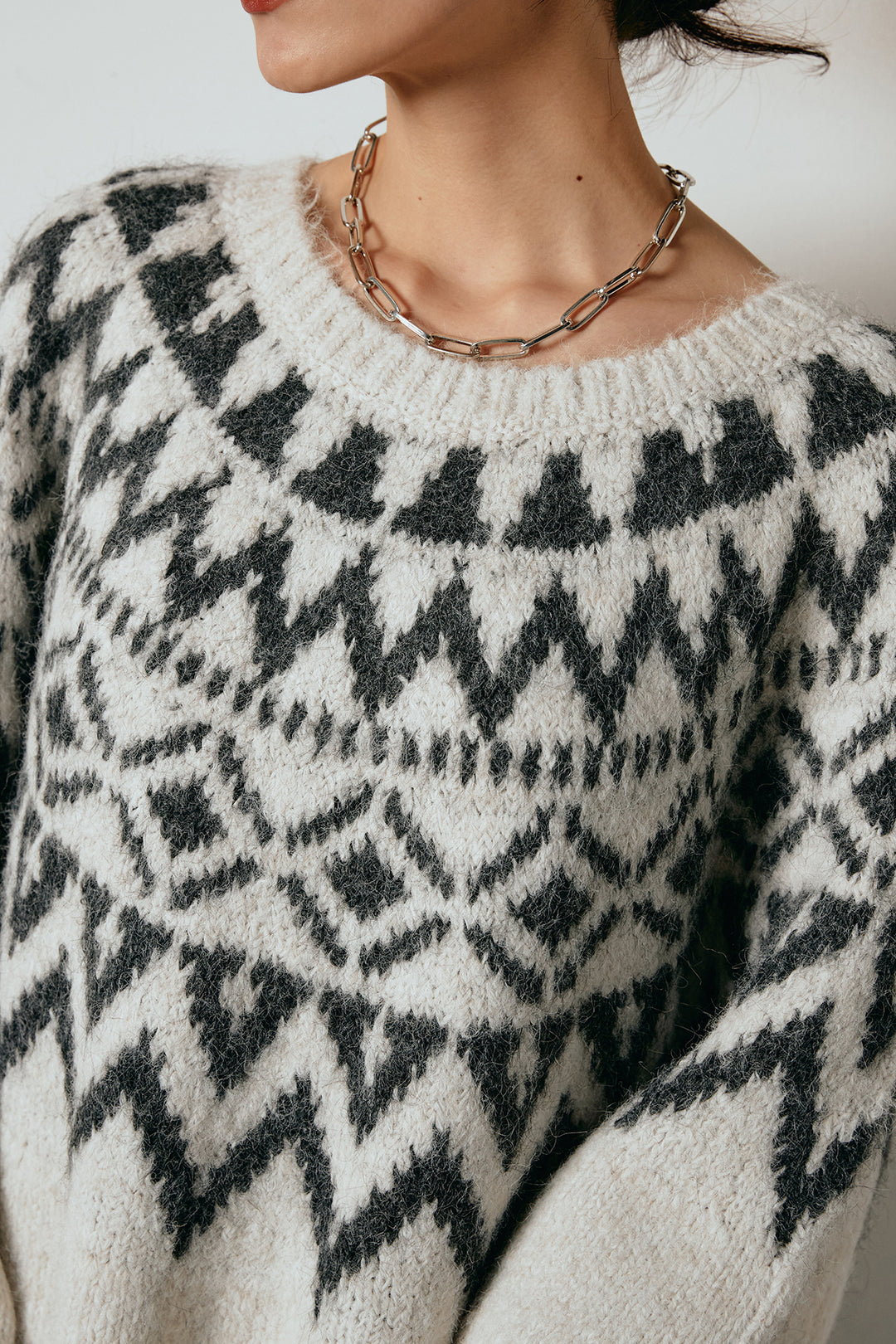 ノルディック柄Uネックプルオーバー