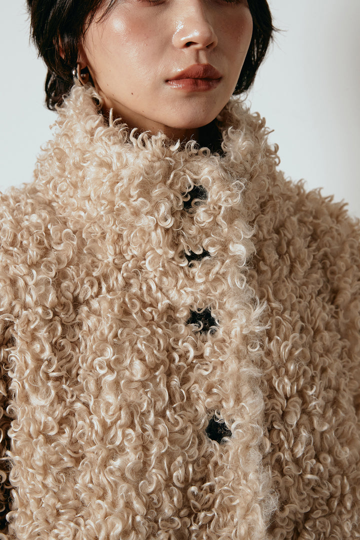 [SET]プードルファーミドルジャケット+ウールライクストライプパンツ(2set)