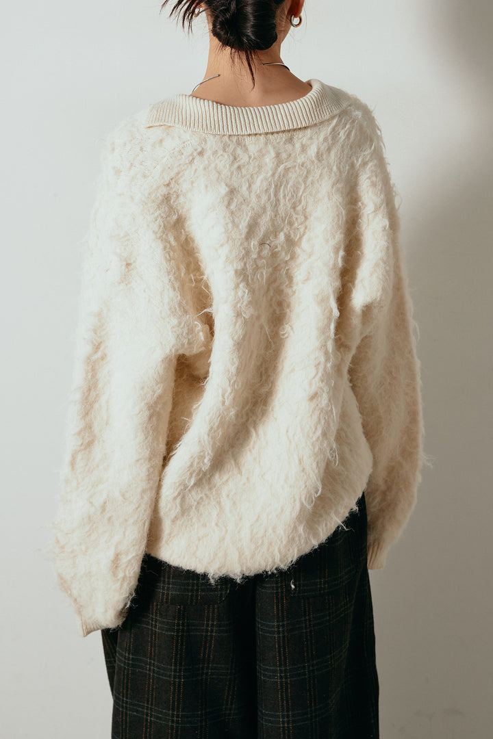 [SET]襟付きシャギーニットポロトップス+レオパードロングスカート(2set)