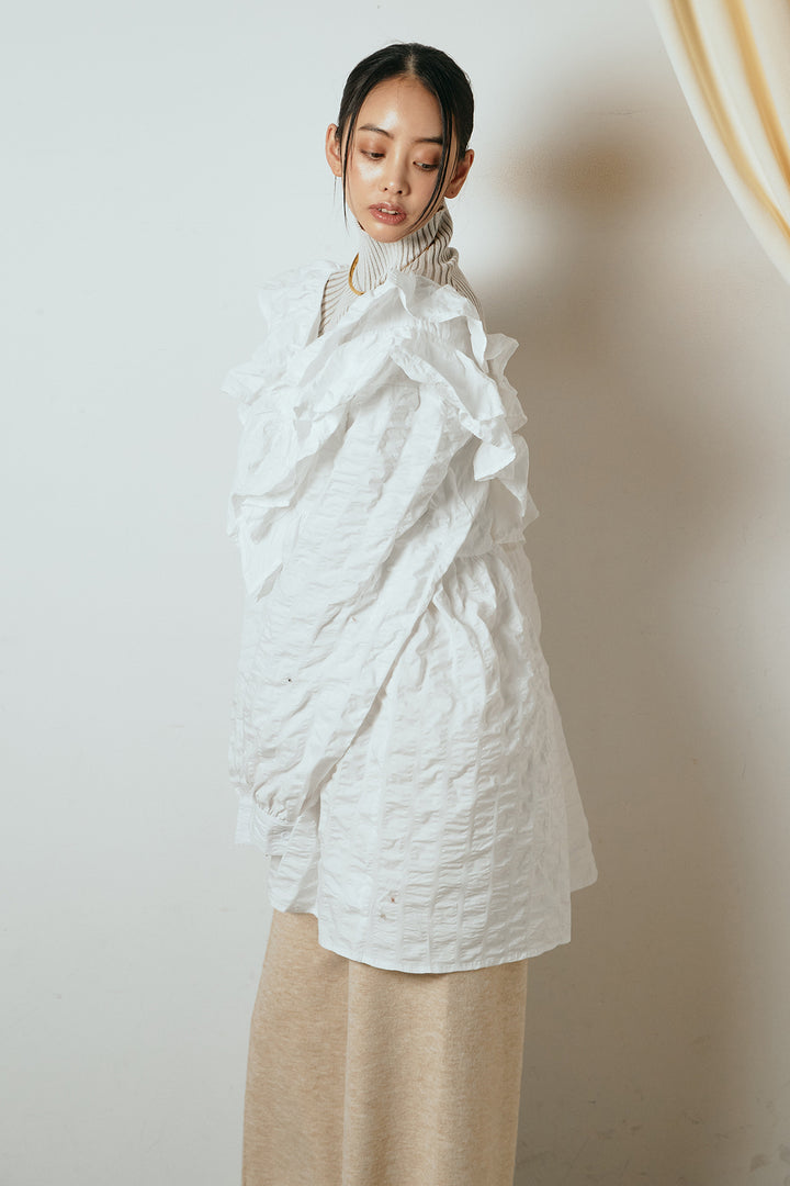 Vネックフリルカラーブラウス