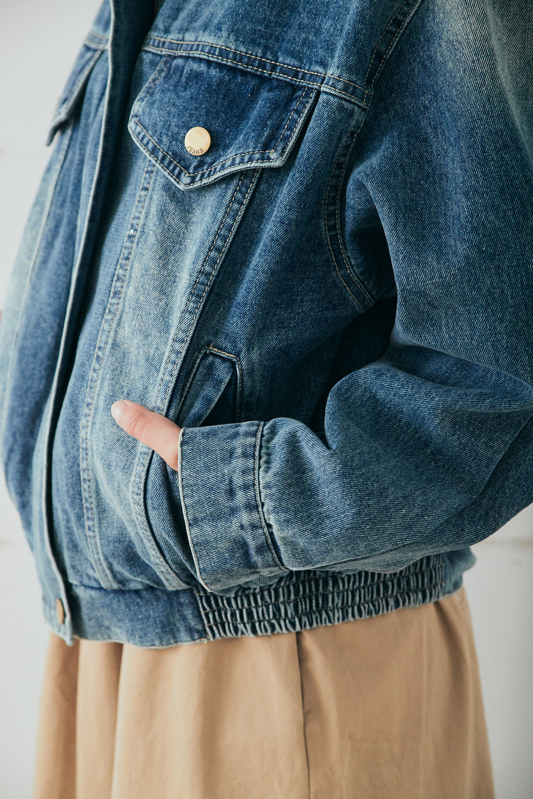 [SET]襟切り替えジップデニムジャケット+リラックスシアーフレアスカート(2set)