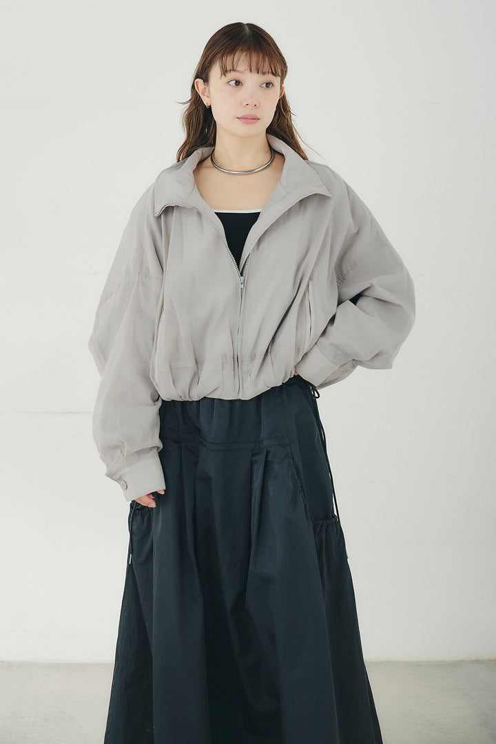 [SET]スタンドネックシアーブルゾン+ナイロンデザインフレアスカート(2set)