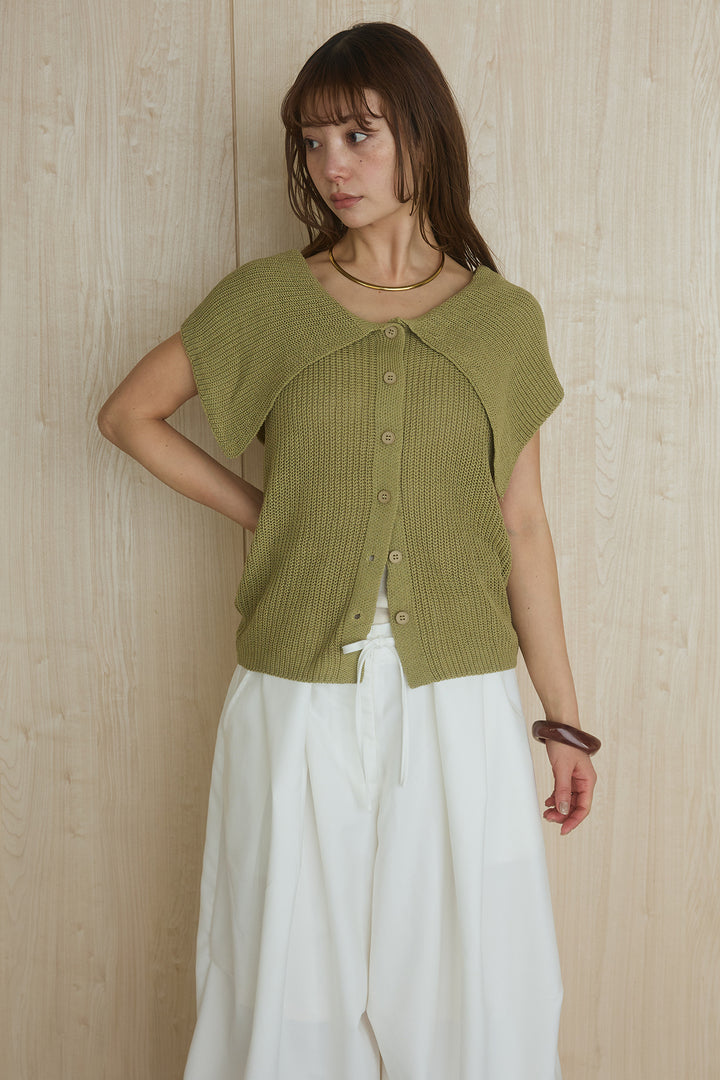 [SET]ビッグカラーボタンニットトップス+ベルト付きカラーデニムパンツ(2set)