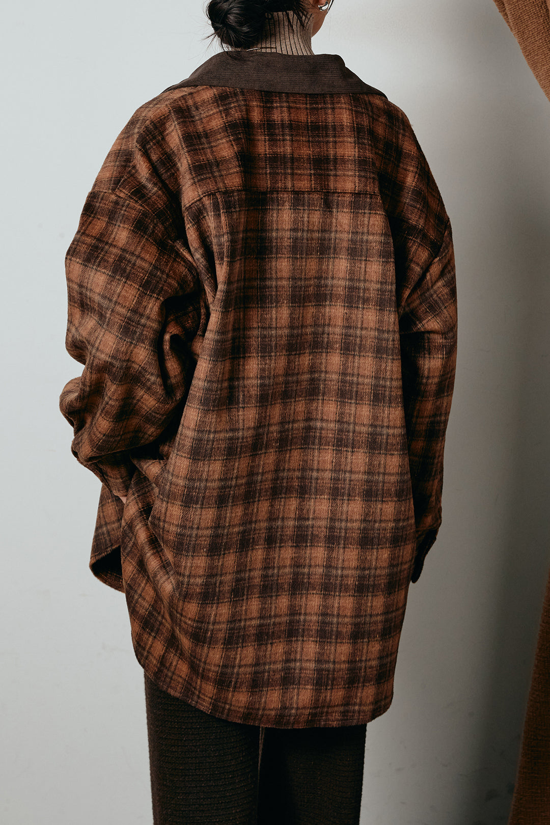 [SET]シャギーチェックシャツジャケット+ワイドリブニットイージーパンツ+リブニットシームレスタートルプルオーバー(3set)