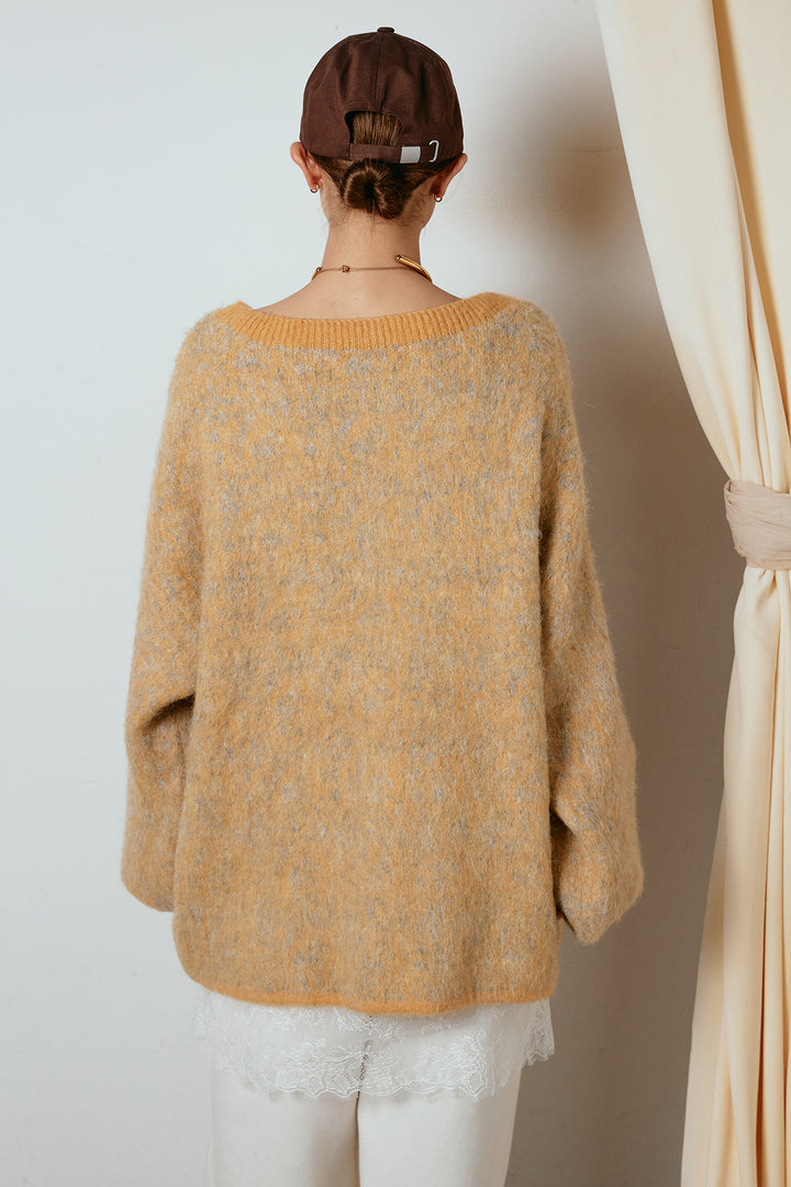 ボリュームスリーブミックスニットトップス