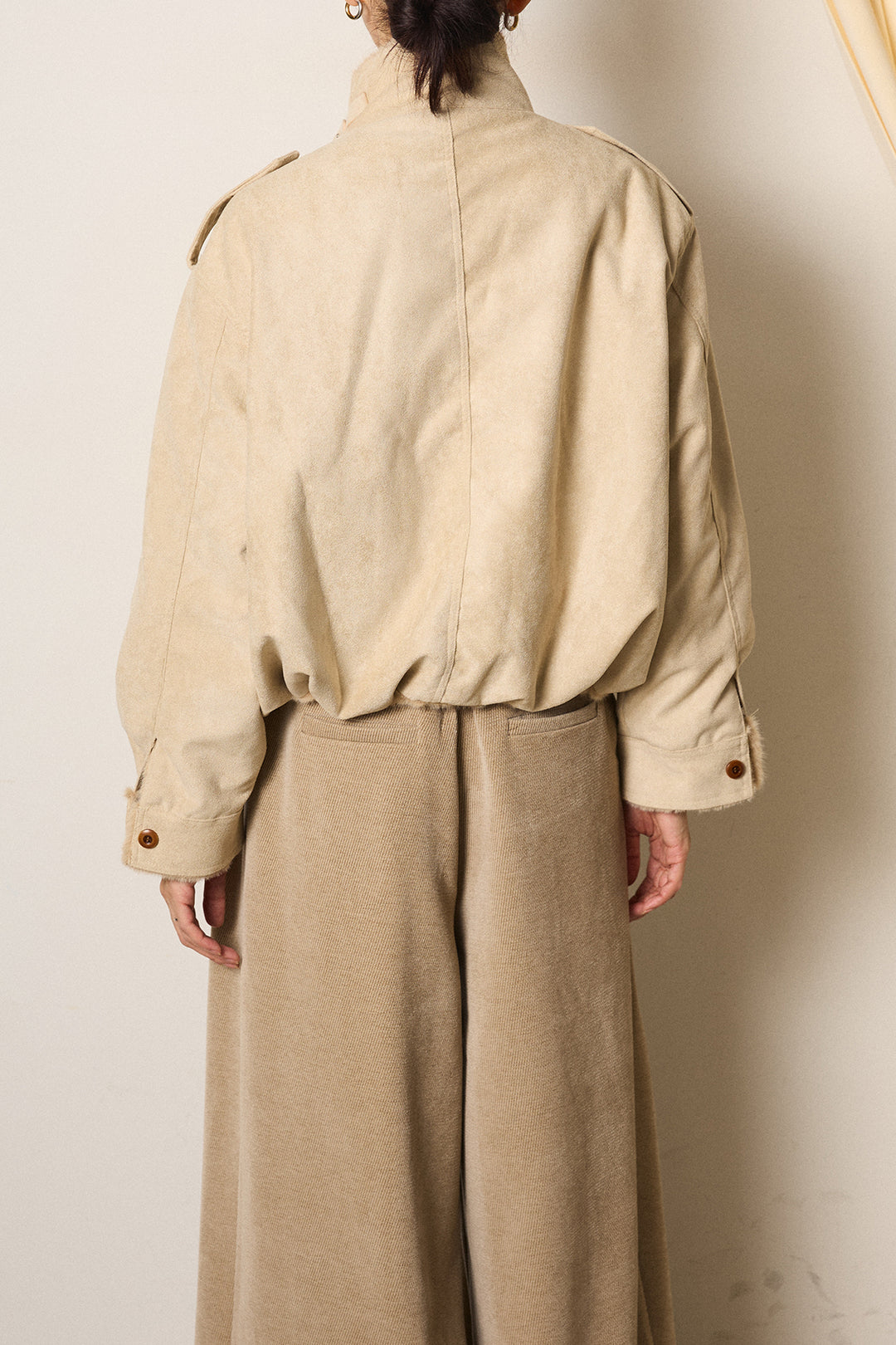 [SET]スタンド襟スウェードライクアウター+デニムロングフレアスカート(2set)