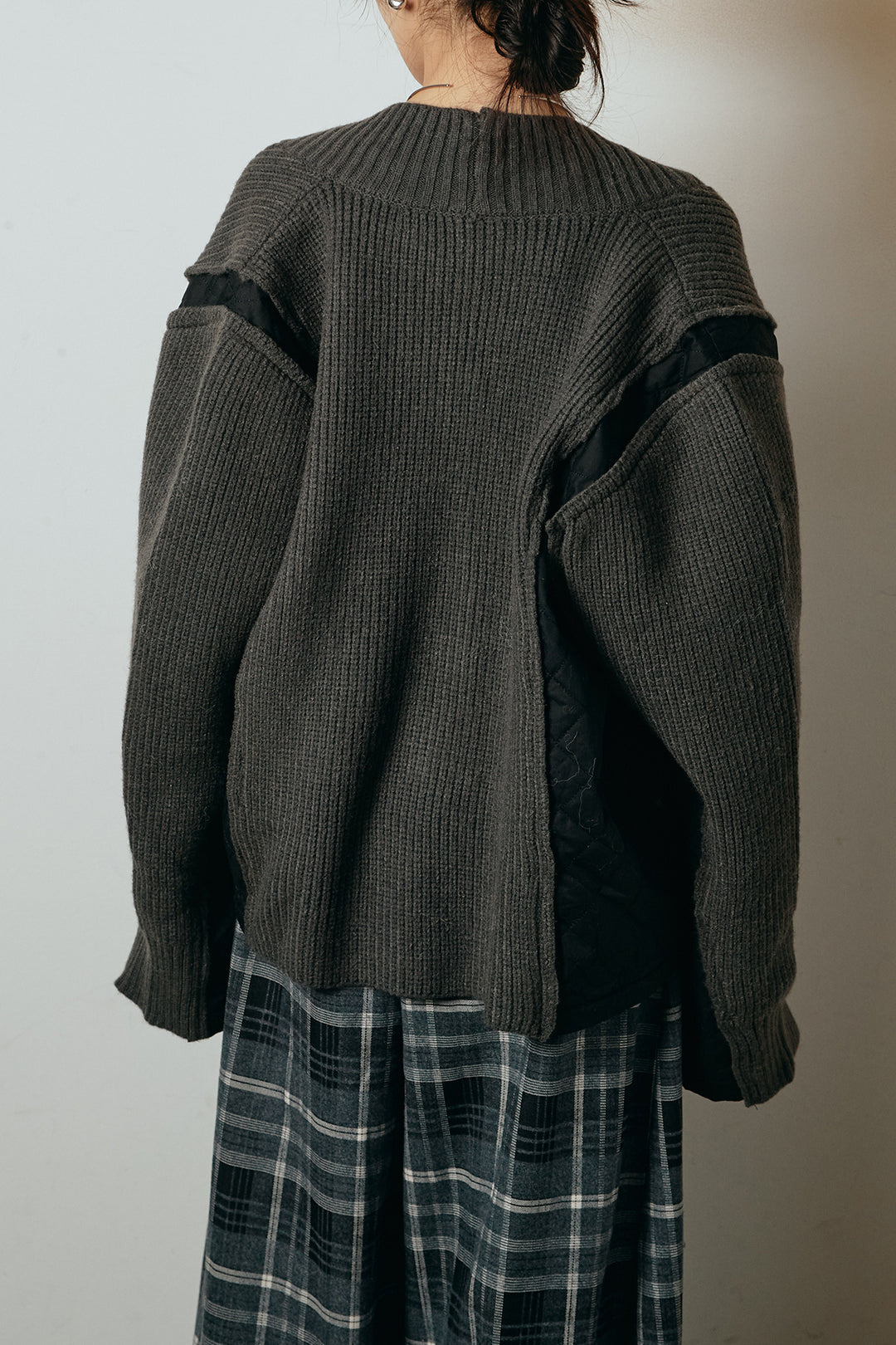 [SET]キルティング切り替えニットカーディガン+ウエストラップ巻きニットスカート(2set)