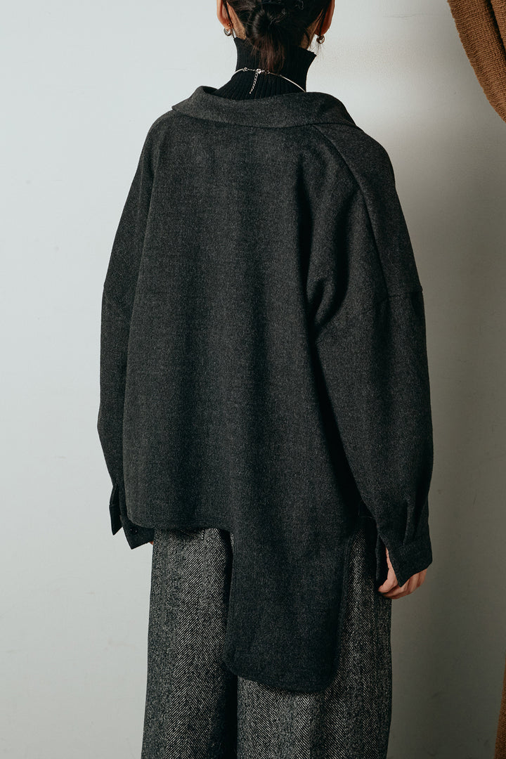 [SET]裾アシンメトリーデザインシャツ+タックツイードワイドパンツ+リブニットシームレスタートルプルオーバー(3set)