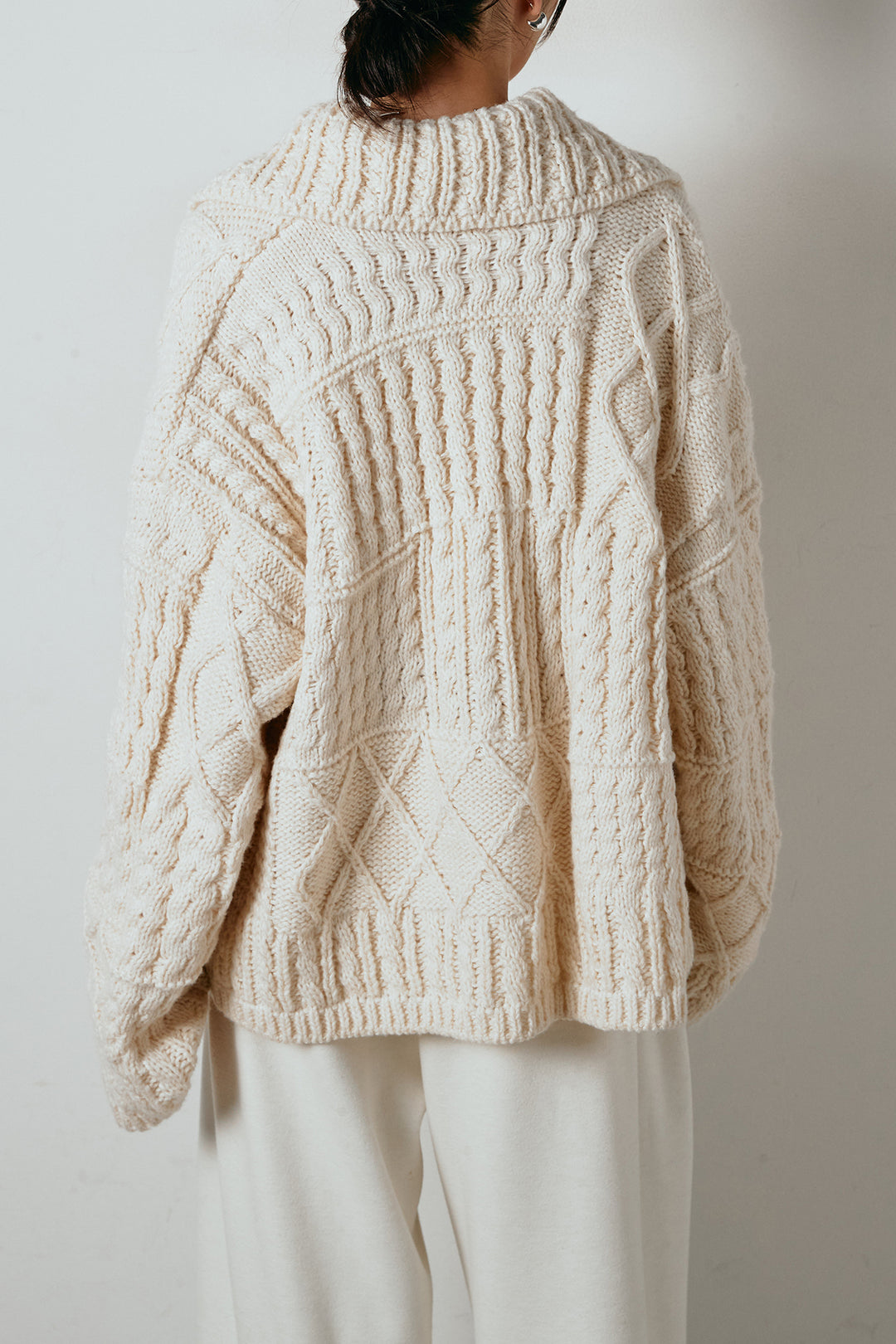 [SET]ビッグカラーケーブル編みニットトップス+2WAY袖コード刺繍クルーネックプルオーバー+フェイクレザー太ベルト付きタックワイドパンツ(3set)