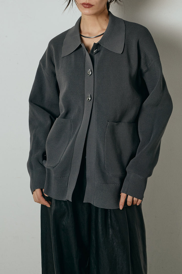 [SET]メタル釦衿付きニットカーディガン+リラックスレオパード柄ワイドパンツ(2set)