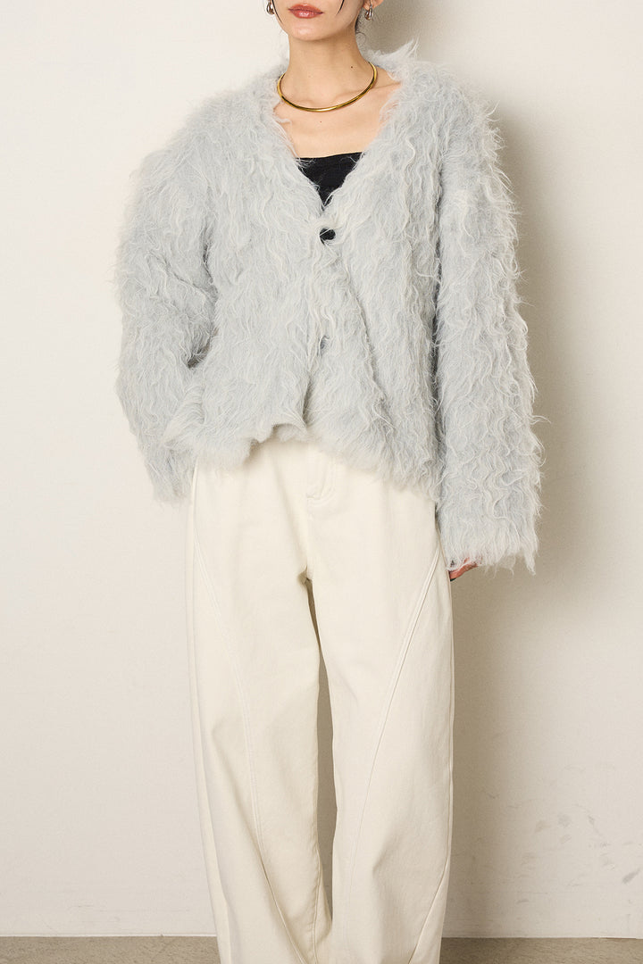 [SET]起毛シャギーニットカーディガン+センターラインニットパンツ(2set)