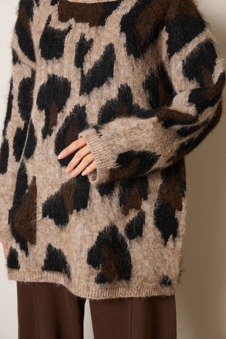 [SET]ルーズアニマルモヘアニットトップス+杢ニットリブフレアパンツ(2set)