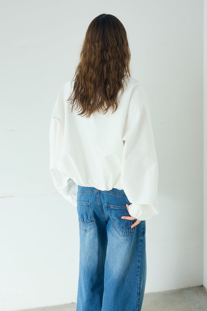 [SET]ノーカラーフロントギャザージップアウター+デニムサロペットワイドパンツ+ストレッチレースクルーネックインナー(3set)