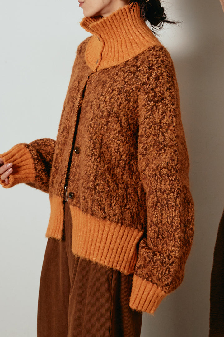 [SET]ハイネックミックスニットトップス+太ベルト付きコーデュロイタックパンツ(2set)