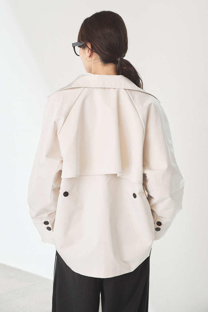 [SET]ナイロントレンチコート+合繊ツイルパイピングタックカーブパンツ+刺繍レースオーバーサイズシャツ(3set)