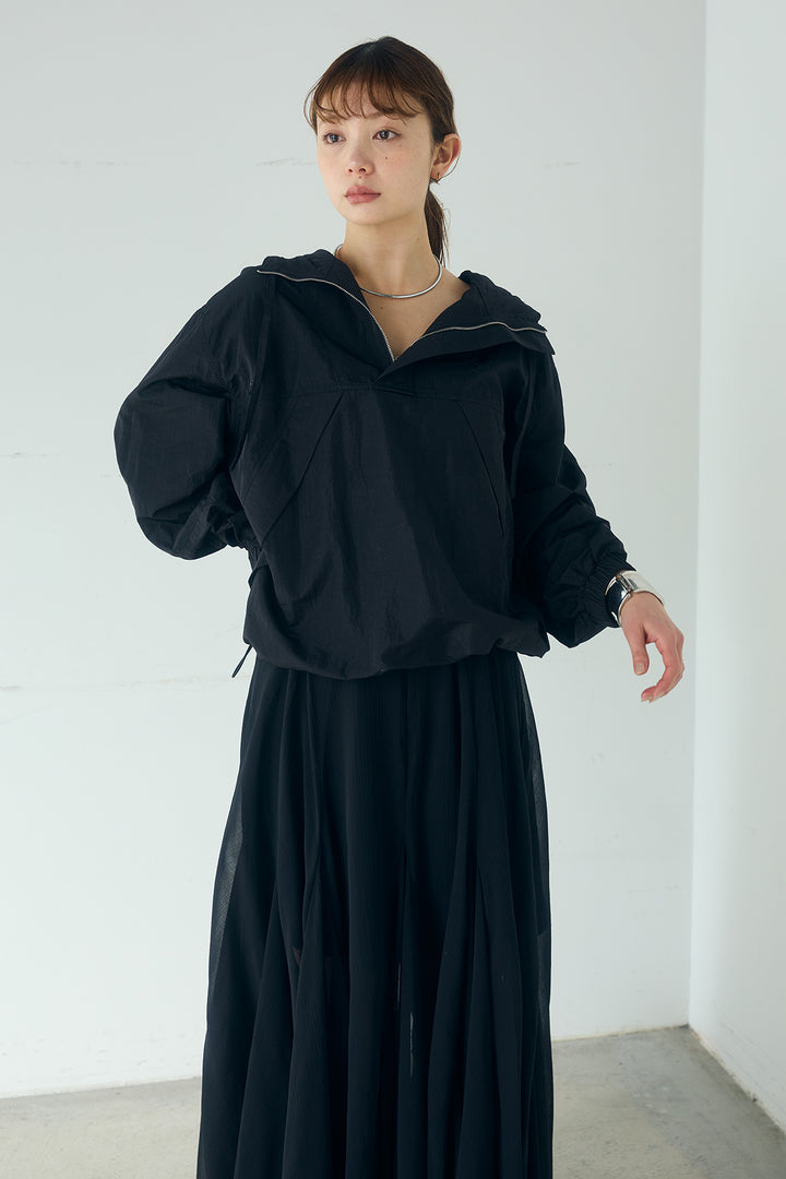 [SET]ナイロンフーディーブルゾンアウター+裾絞りリブニットパンツ(2set)