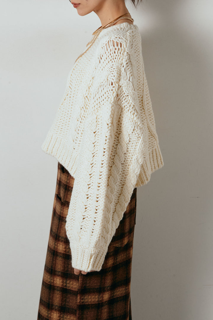 [SET]ロービングケーブルショート丈プルオーバー+ルーズタータンチェックワイドパンツ(2set)