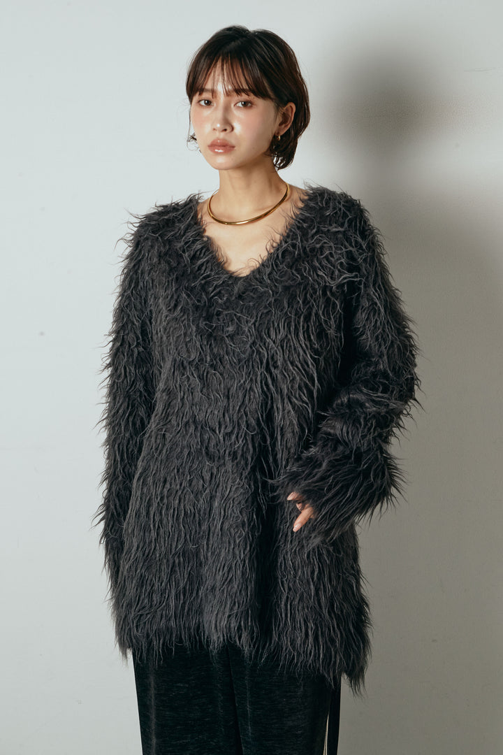 [SET]深Vネックシャギーニットトップス+リラックスレオパード柄ワイドパンツ(2set)