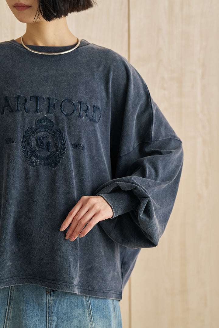 [SET]袖ボリュームHARTFORD刺繍Tシャツ+ピグメントリラックスニットスカート(2set)