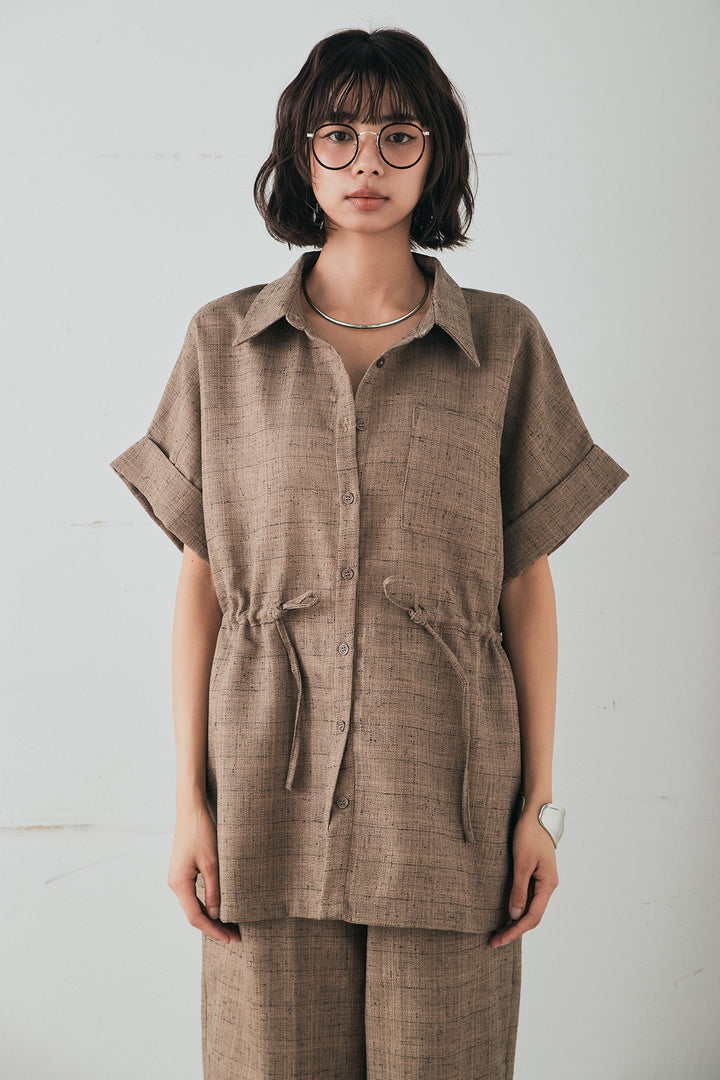 [SET]ツイードウエストドロストシャツ+ツイードタックパンツ(2set)