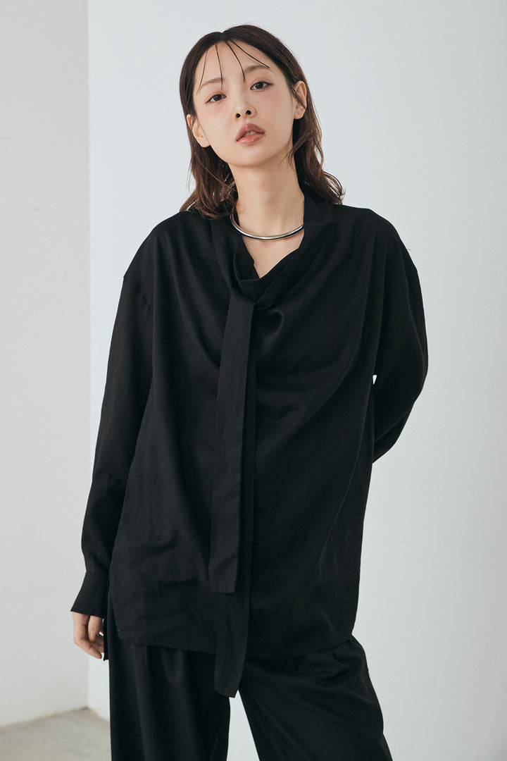 [SET]ニュアンスボータイブラウス+斜めボタンタック入りスラックス(2set)