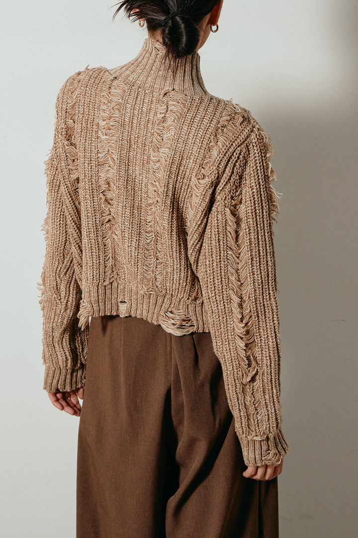 [SET]ハイネックフリンジジップニットトップス+フロントタック入りコーデュロイパンツ(2set)