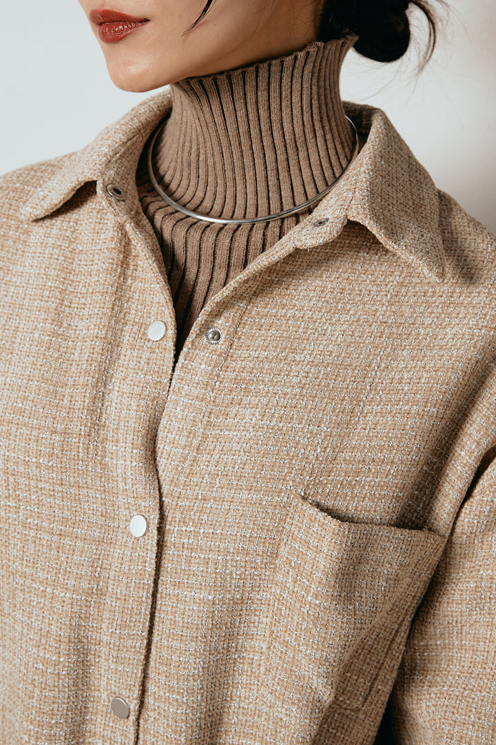 [SET]ルーズクラッシュツイルシャツ+ボーダーリラックスニットパンツ(2set)