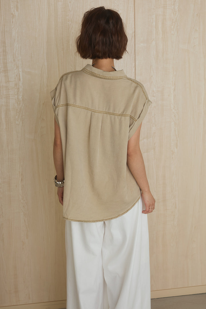 [SET]リヨセルデニムノースリシャツ+センタースリットデニムジャンスカ(2set)