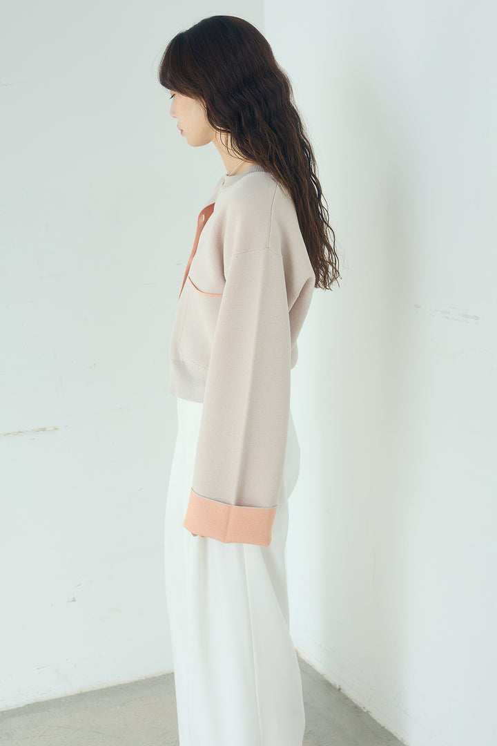 [SET]レーヨンポリダブルフェイスカーディガン+レース刺繍切替ワイドパンツ(2set)