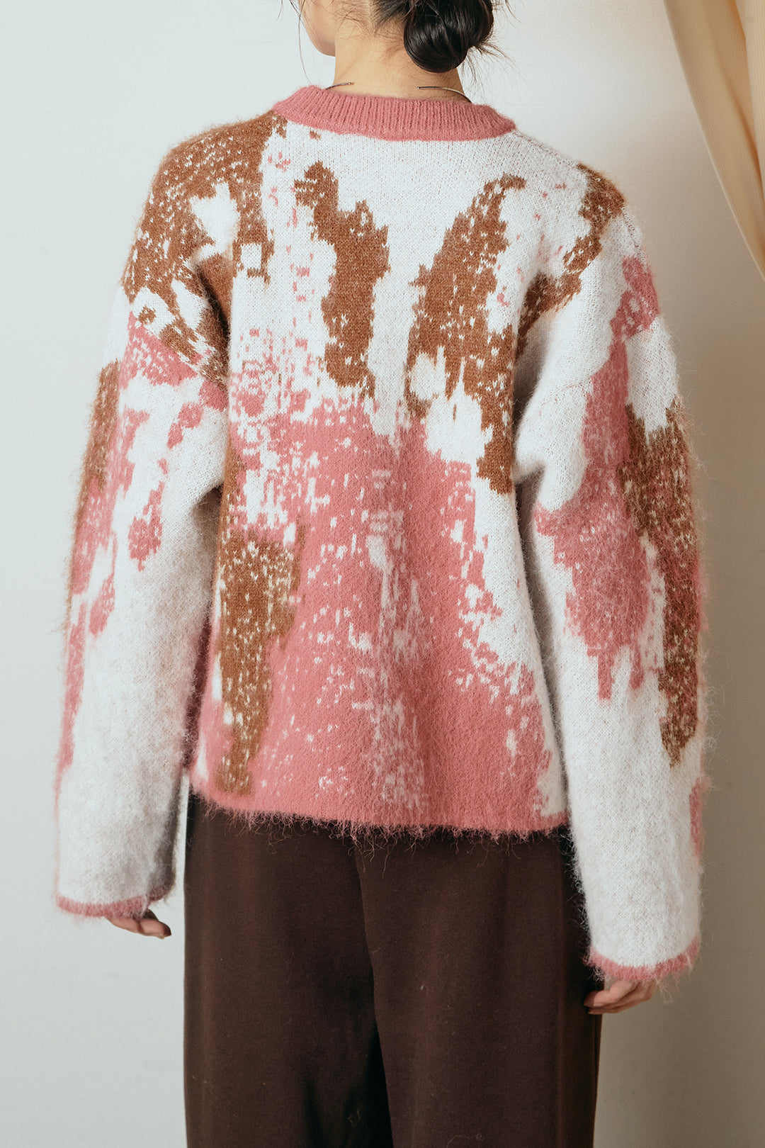 [SET]起毛ニュアンス柄ニットプルオーバー+裏起毛スウェットワイドパンツ(2set)