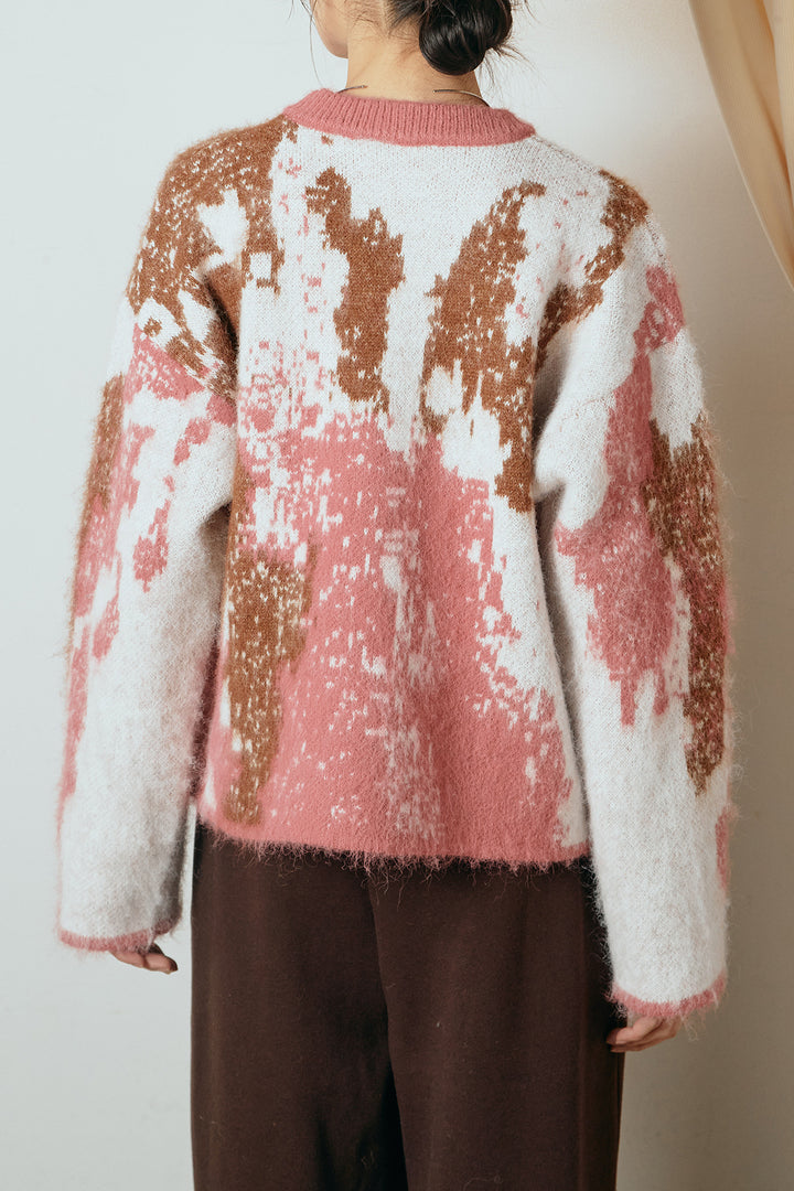 [SET]起毛ニュアンス柄ニットプルオーバー+裏起毛スウェットワイドパンツ(2set)