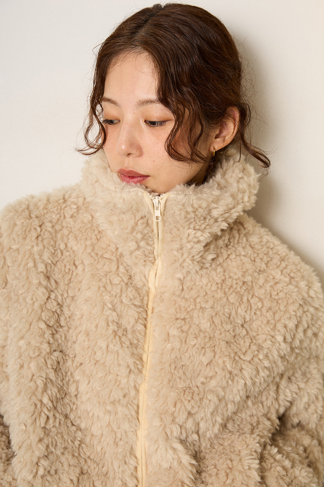 [SET]スタンドカラー裾リブボアブルゾン+ロープベルト付きスウェード調スカート(2set)