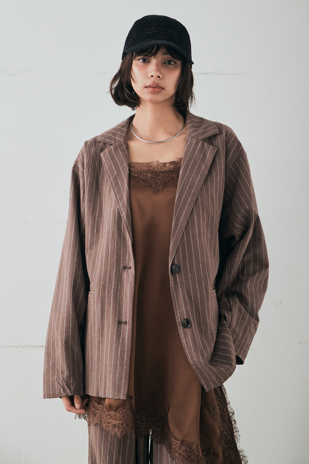 [SET]リネンライクストライプテーラードジャケット+リネンライクストライプタックイージーパンツ(2set)