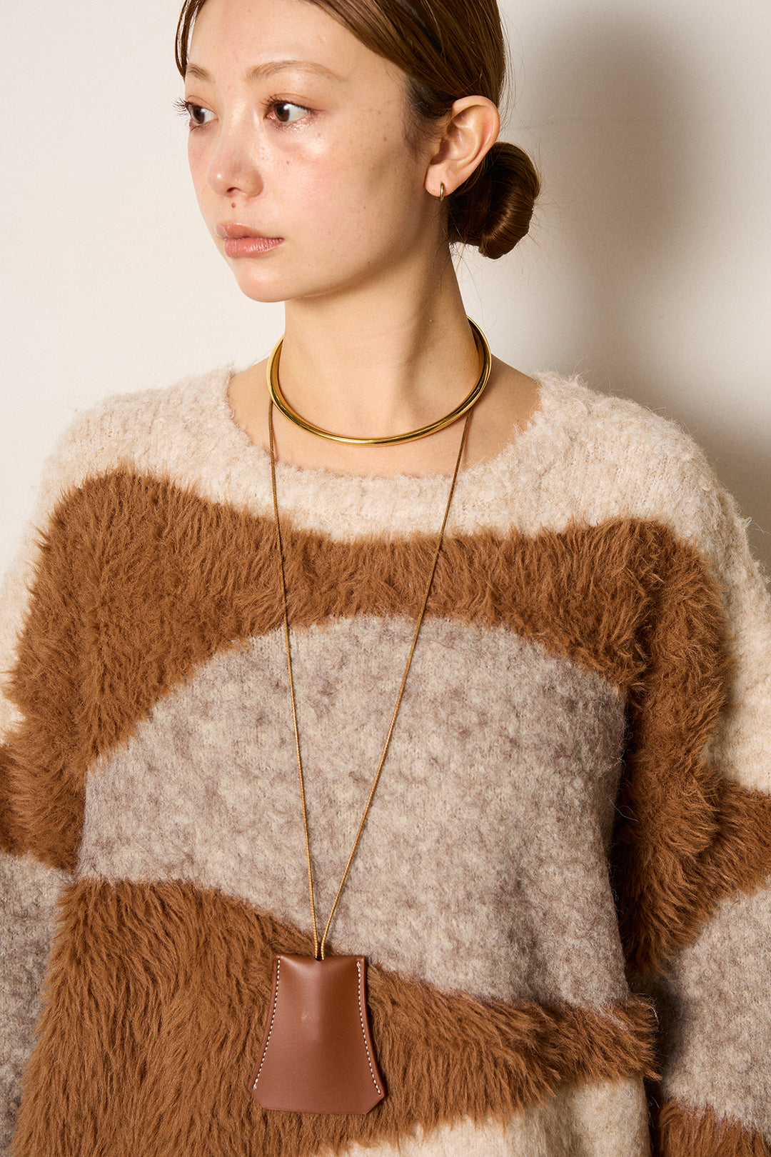 [SET]シャギーウェーブ柄クルーネックニットトップス+かすれデザインワイドパンツ(2set)