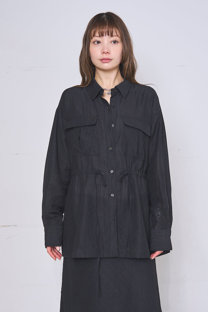 [SET]リネンブレンドシアーサファリシャツ+リネンブレンドロングナロースカート(2set)