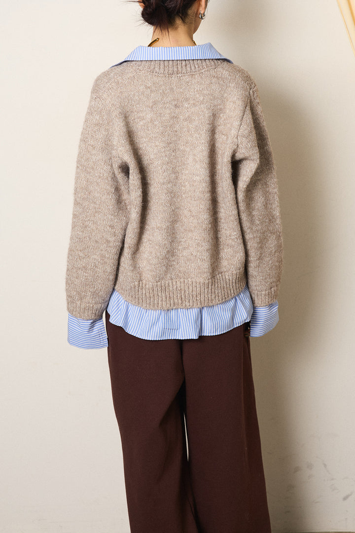 ストライプシャツドッキングニットポロトップス