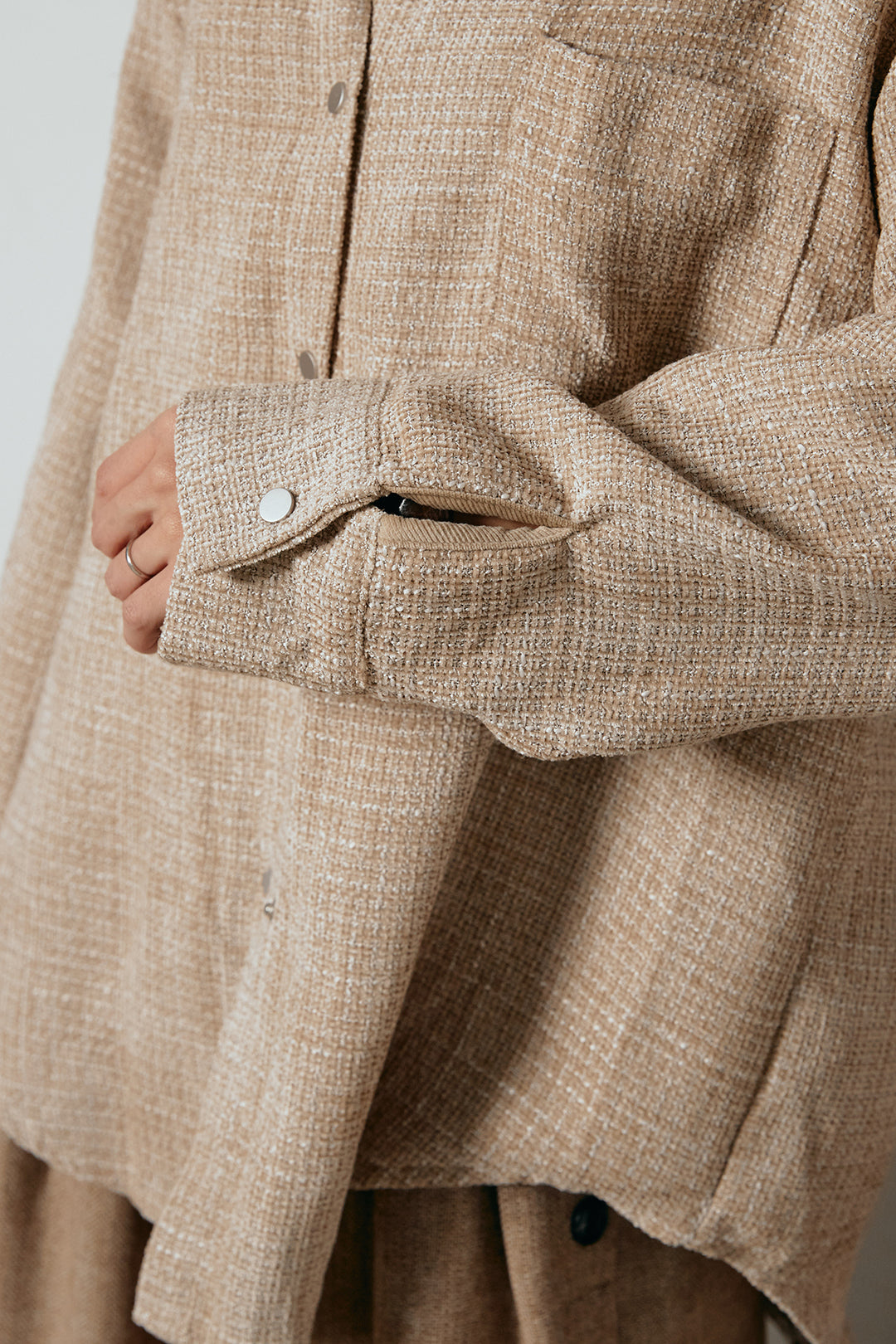 [SET]ルーズクラッシュツイルシャツ+ボーダーリラックスニットパンツ(2set)