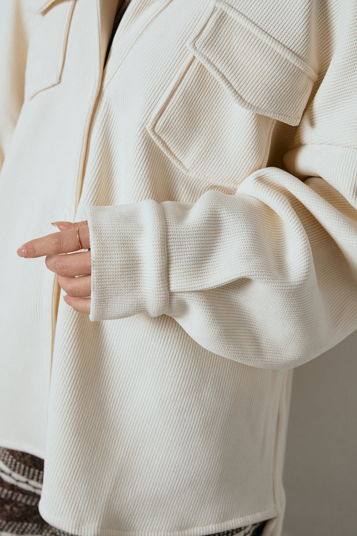 [SET]襟付きコーデュロイポケットシャツ+マルチライン柄リラックスニットパンツ(2set)