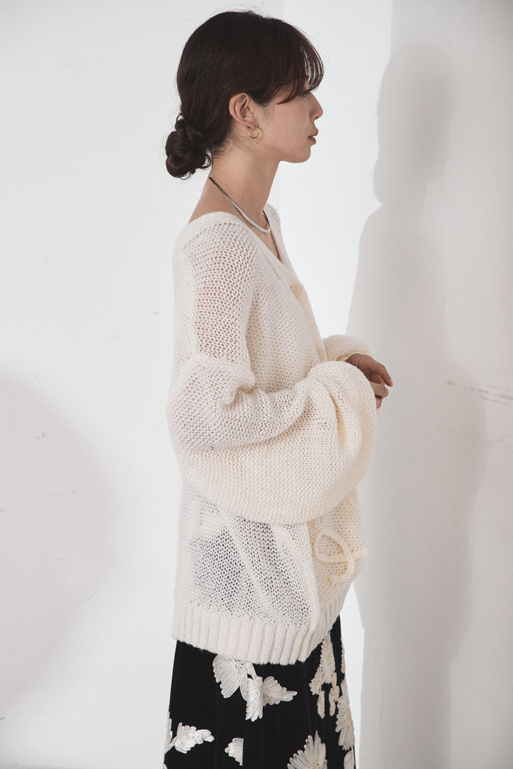 [SET]コード刺繍リラックスニットカーディガン+フラワー刺繍ワイドスカート(2set)