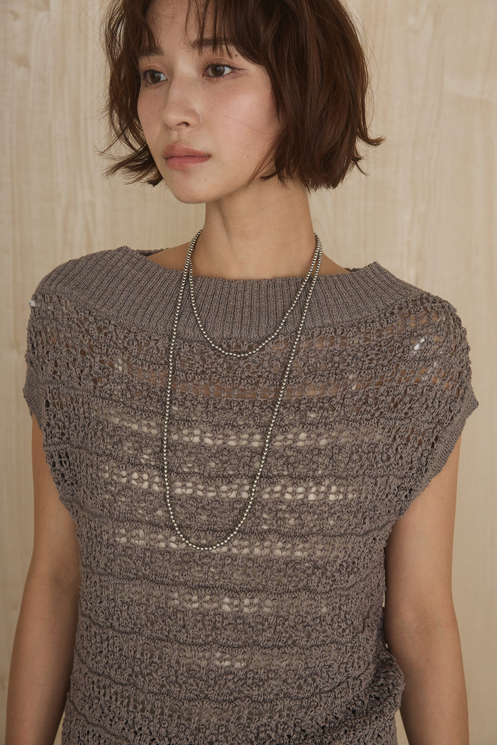 [SET]透かしレース編みフレンチニット+ニーサイドタックウエストドロストパンツ(2set)