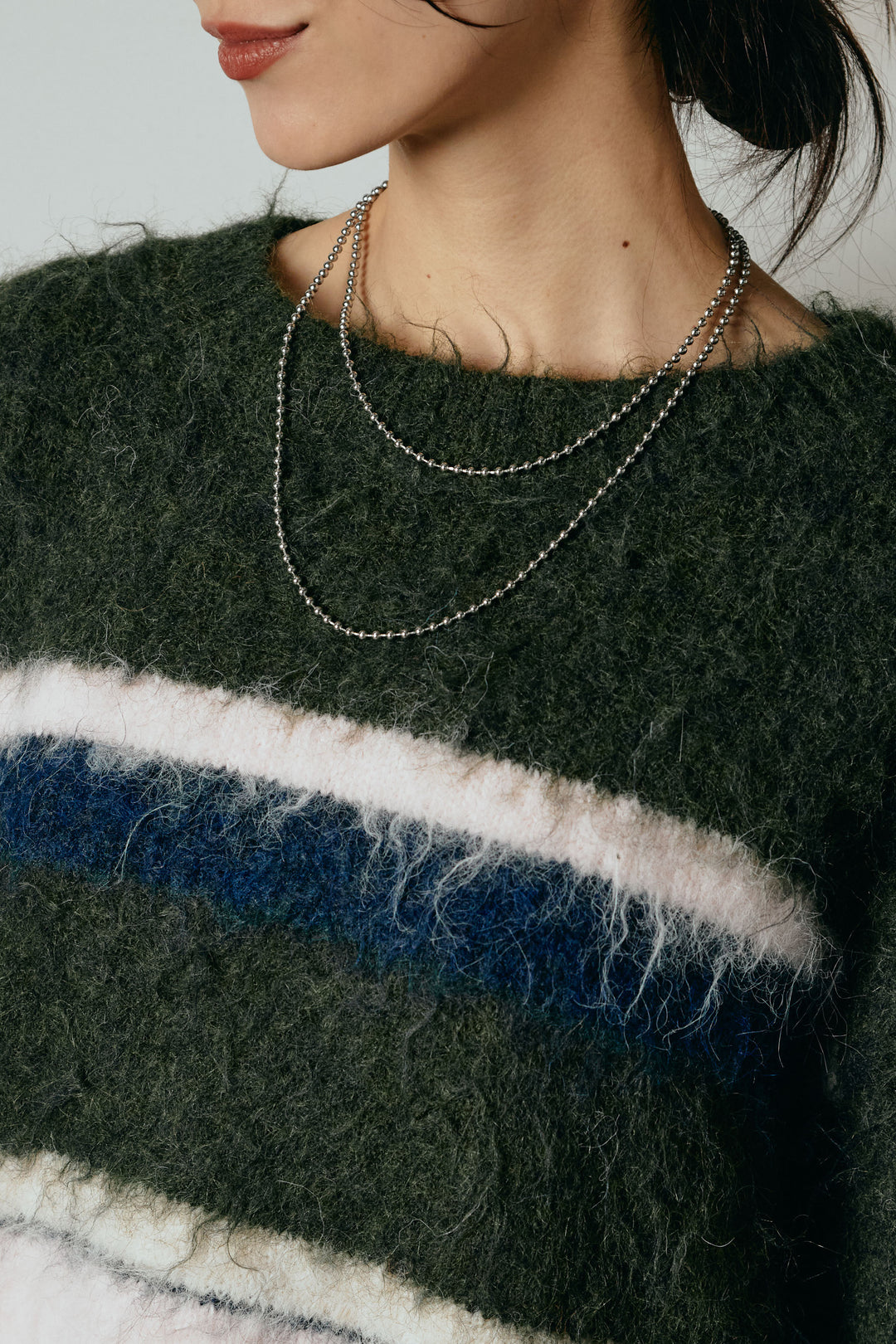 [SET]起毛配色マルチボーダーニットトップス+ベルト付きレザーライクタックパンツ(2set)