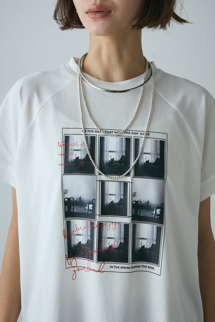 [SET]フォトプリントラグランTシャツ+ミックスレース刺繍スカート(2set)