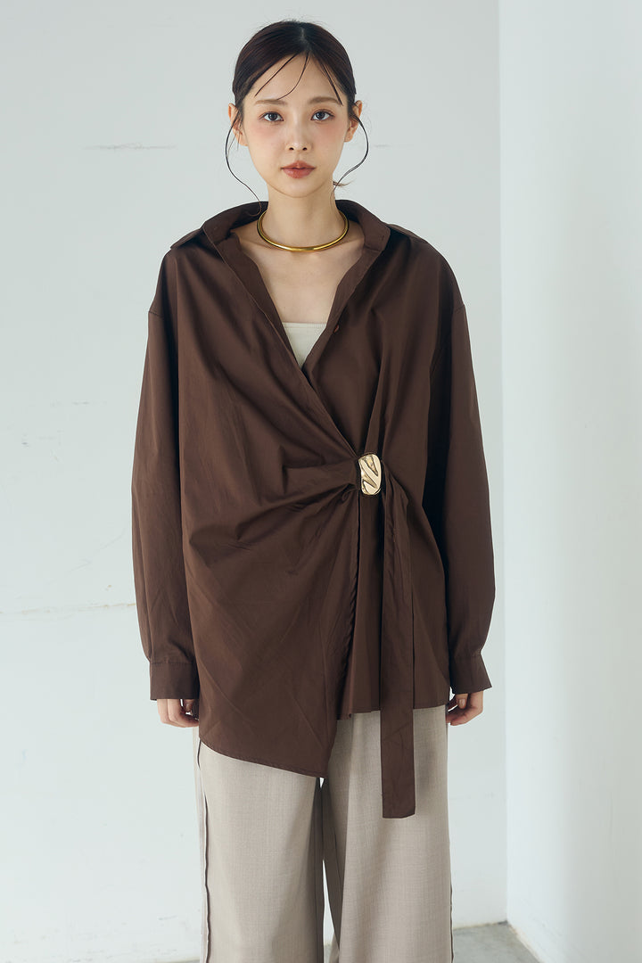 [SET]サイド留め具デザインシャツ+デニムレース付きワイドパンツ(2set)