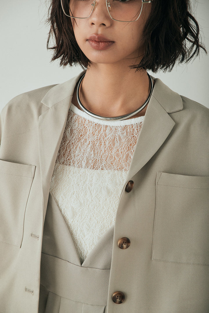 バックジップデザインショートツイルジャケット